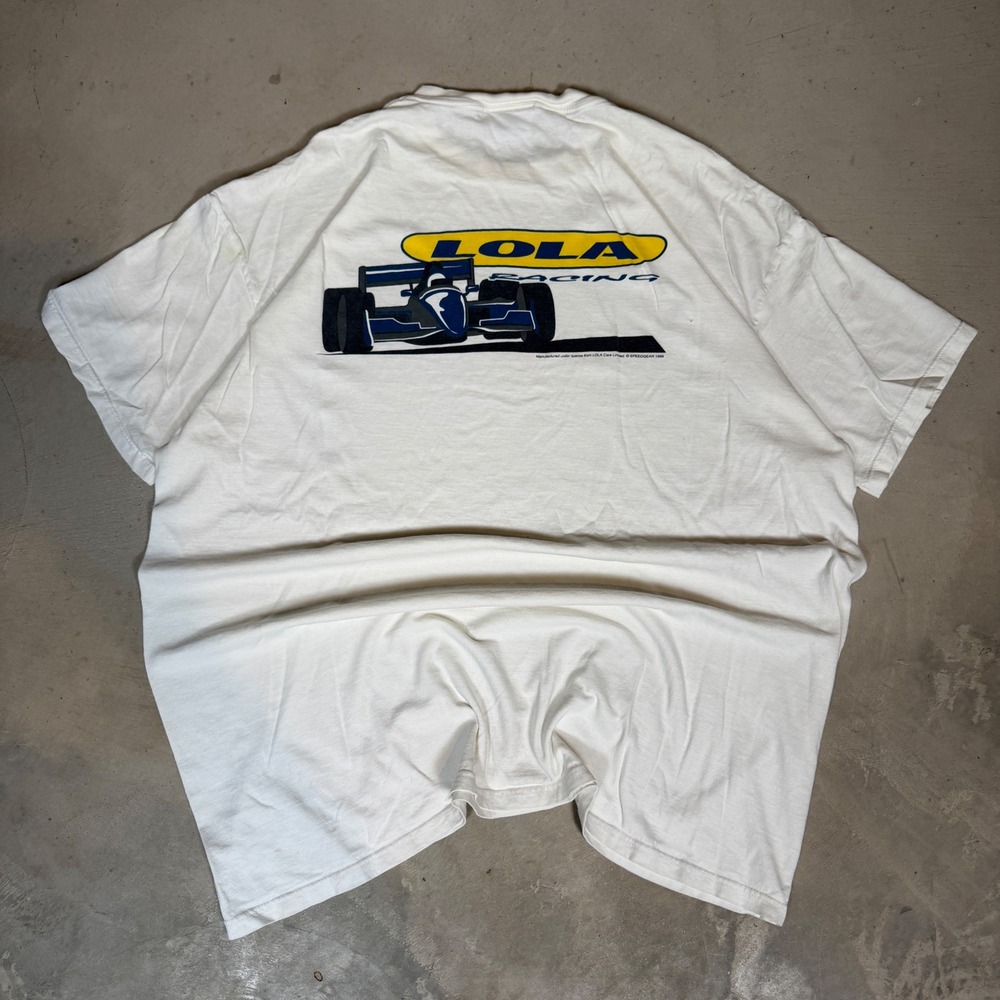 Vintage 1998 Speedgear Lola Racing T-Shirt XXL White IndyCar Graphic Tee Mens